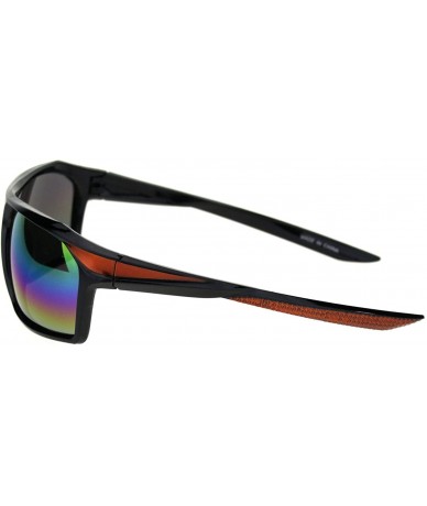 Rectangular Mens Reflective Mirror Aerodynamic Streamline Design Rectangular Sport Sunglasses - Black Orange Oil Slick Mirror...