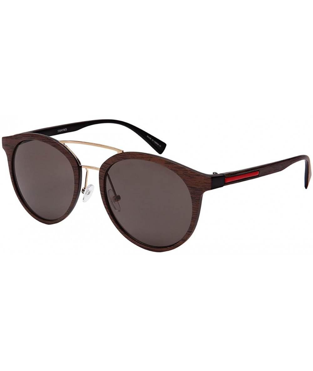 Oval Oval Sunglasses with Mini Brow Bar and Wood Patterned Frame 53095WD-SD - Brown+matte Black - CI183XL8KL3 $19.73