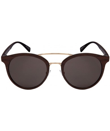 Oval Oval Sunglasses with Mini Brow Bar and Wood Patterned Frame 53095WD-SD - Brown+matte Black - CI183XL8KL3 $19.73