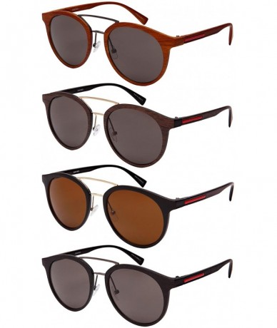 Oval Oval Sunglasses with Mini Brow Bar and Wood Patterned Frame 53095WD-SD - Brown+matte Black - CI183XL8KL3 $19.73