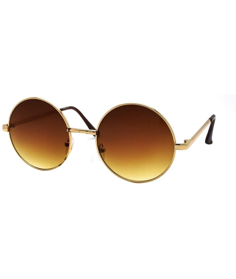 Round John Lennon Sunglasses Hippie Retro Round Frame Sunglasses P2012 (Gold-GradientBrown Lens) - C511E3CWTNT $19.49