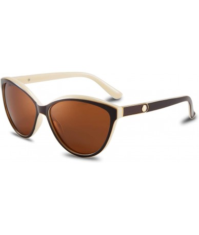 Sport Classic Cateye Polarized Sunglasses for Women 100% UV Protection B2512 - Brown&ivory - CT18WD4RQUG $27.03