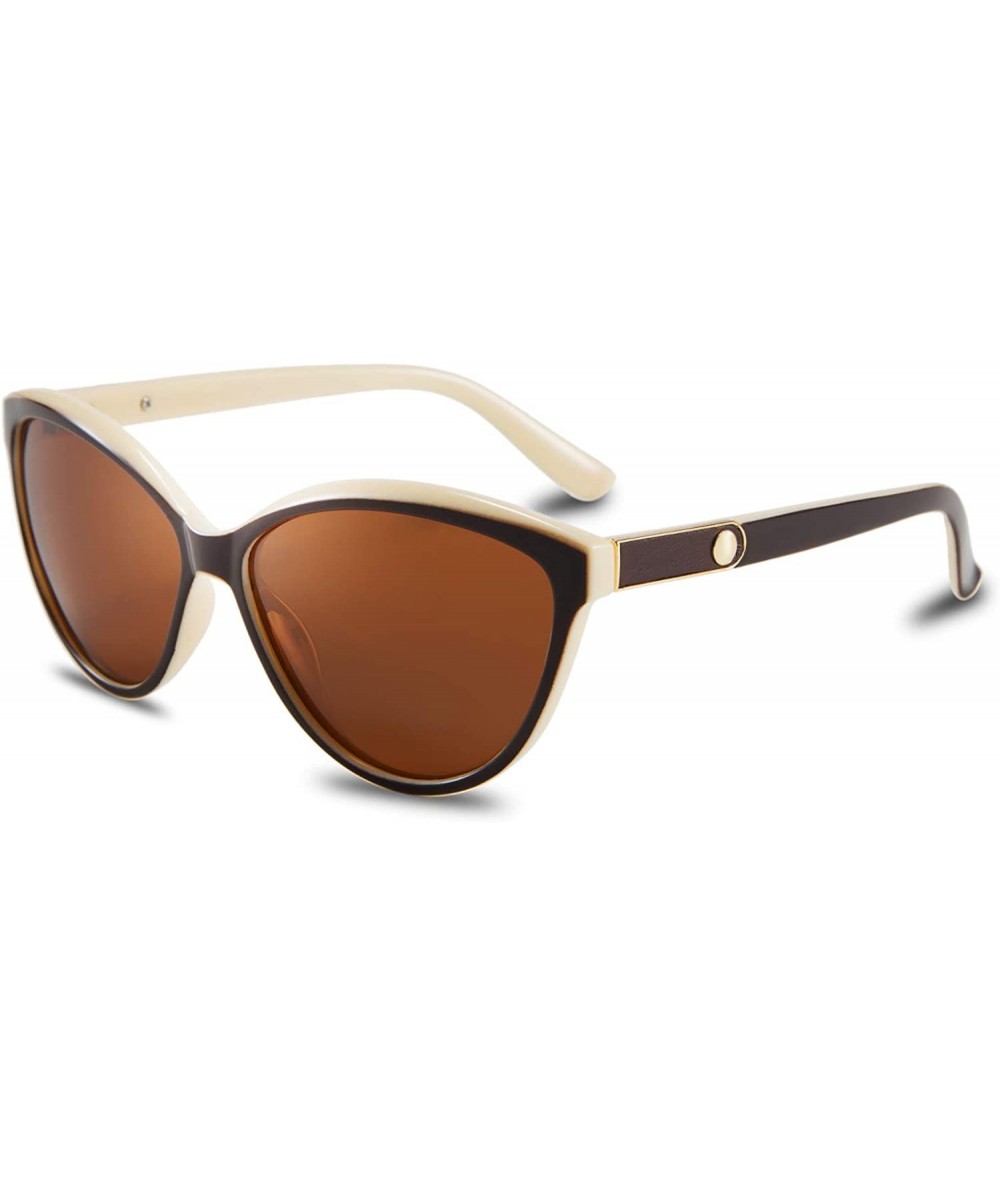 Sport Classic Cateye Polarized Sunglasses for Women 100% UV Protection B2512 - Brown&ivory - CT18WD4RQUG $27.03