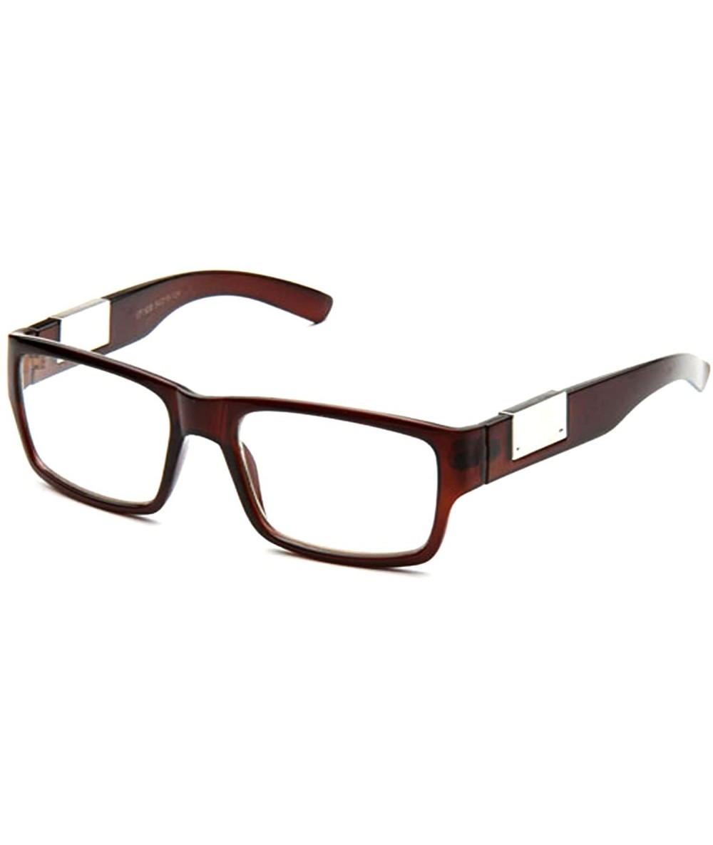 Rectangular Newbee Fashion- Casual Nerd Thick Clear Frames Fashion Glasses Rectangular Clear Lens Eye Glasses - Brown - CZ117...