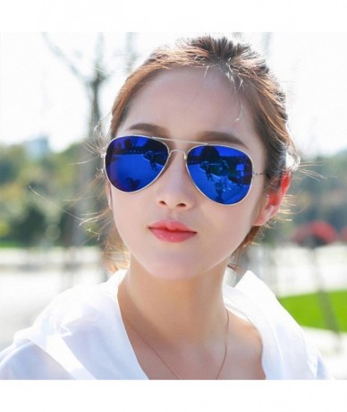 Sport Fashion Womens Mirrored Sunglasses - Round Cat Eye Sun Glasses - Classic Metal Frame Aviator Sunglasses - F - CM18DWLU9...