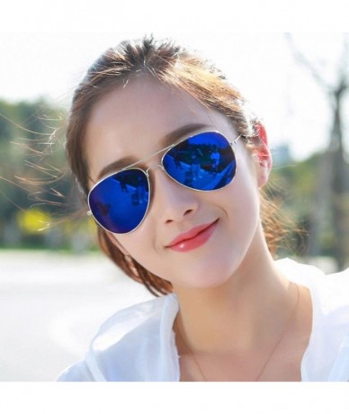 Sport Fashion Womens Mirrored Sunglasses - Round Cat Eye Sun Glasses - Classic Metal Frame Aviator Sunglasses - F - CM18DWLU9...