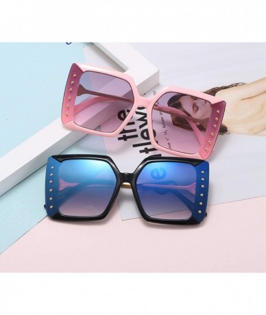 Shield Vintage Retro Oversized Square Sunglasses Fashion Diamond Decoration Gradient Sun Glasses Female UV400 Shades - CM198Z...