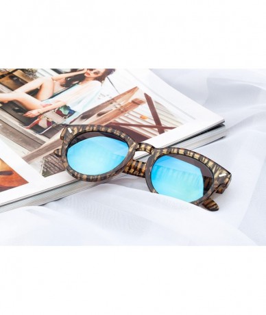 Sport Linno Cateye Sunglasses for Women Patterned Frame Coating Mirror Lens 100% UV Protection - Blue - CI18LXR5UZ5 $22.42