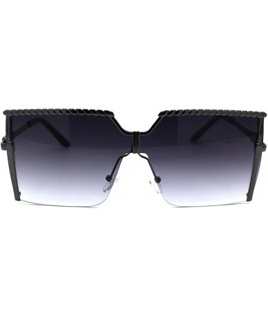 Butterfly Womens Luxury Nouveau Metal Half Rim Oversize Rectangle Sunglasses - Gunmetal Smoke - CD18W4HOZDR $26.71