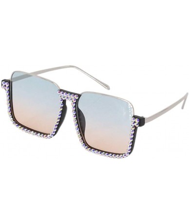 Oversized Oversized Diamond Sunglasses for Women Square Bling Rhinestone Shades - Green B - CW18ZYWY00Z $33.23