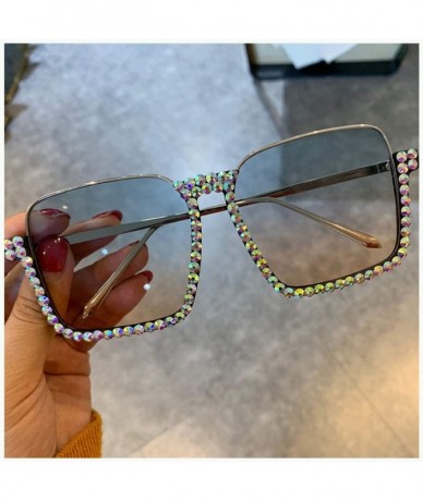 Oversized Oversized Diamond Sunglasses for Women Square Bling Rhinestone Shades - Green B - CW18ZYWY00Z $33.23