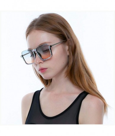 Oversized Oversized Diamond Sunglasses for Women Square Bling Rhinestone Shades - Green B - CW18ZYWY00Z $33.23