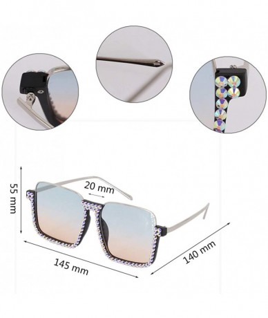 Oversized Oversized Diamond Sunglasses for Women Square Bling Rhinestone Shades - Green B - CW18ZYWY00Z $33.23