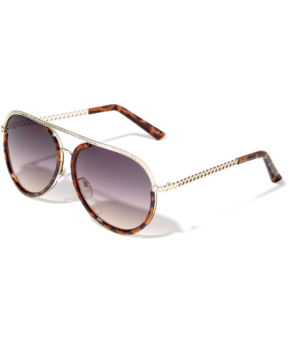 Aviator Round Aviator Chain Frame Temple Sunglasses - Demi - CP19740IUC6 $26.20