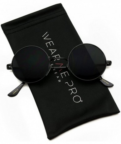 Oval New Retro Vintage Lennon Inspired Round Metal Small Circle Sunglasses - Black Frame/Black Lens - CP124651U8R $34.57