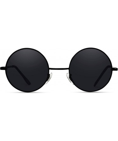 Oval New Retro Vintage Lennon Inspired Round Metal Small Circle Sunglasses - Black Frame/Black Lens - CP124651U8R $34.57