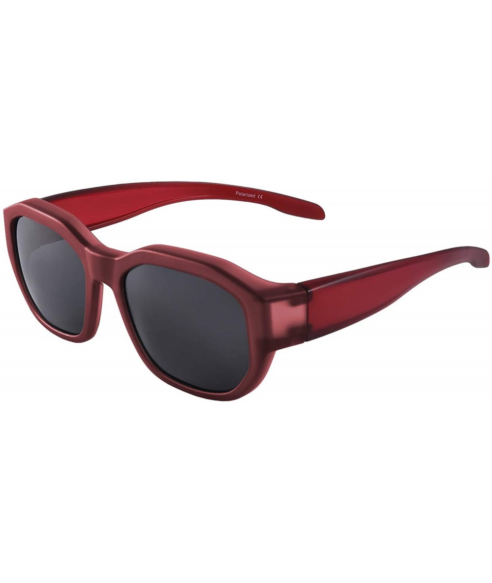 Rectangular Polarized Fit Over Glasses Sunglasses Wear Over Prescription Glasses for Women and Men - Red - CE199EAYE3E $27.39