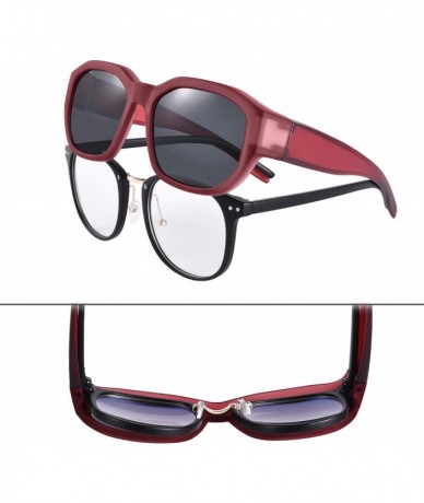 Rectangular Polarized Fit Over Glasses Sunglasses Wear Over Prescription Glasses for Women and Men - Red - CE199EAYE3E $27.39