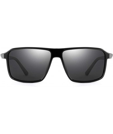 Rectangular Men's Wide Fit Polarized Sunglass (M733) - Gloss Black - CK1948T9X4R $45.23