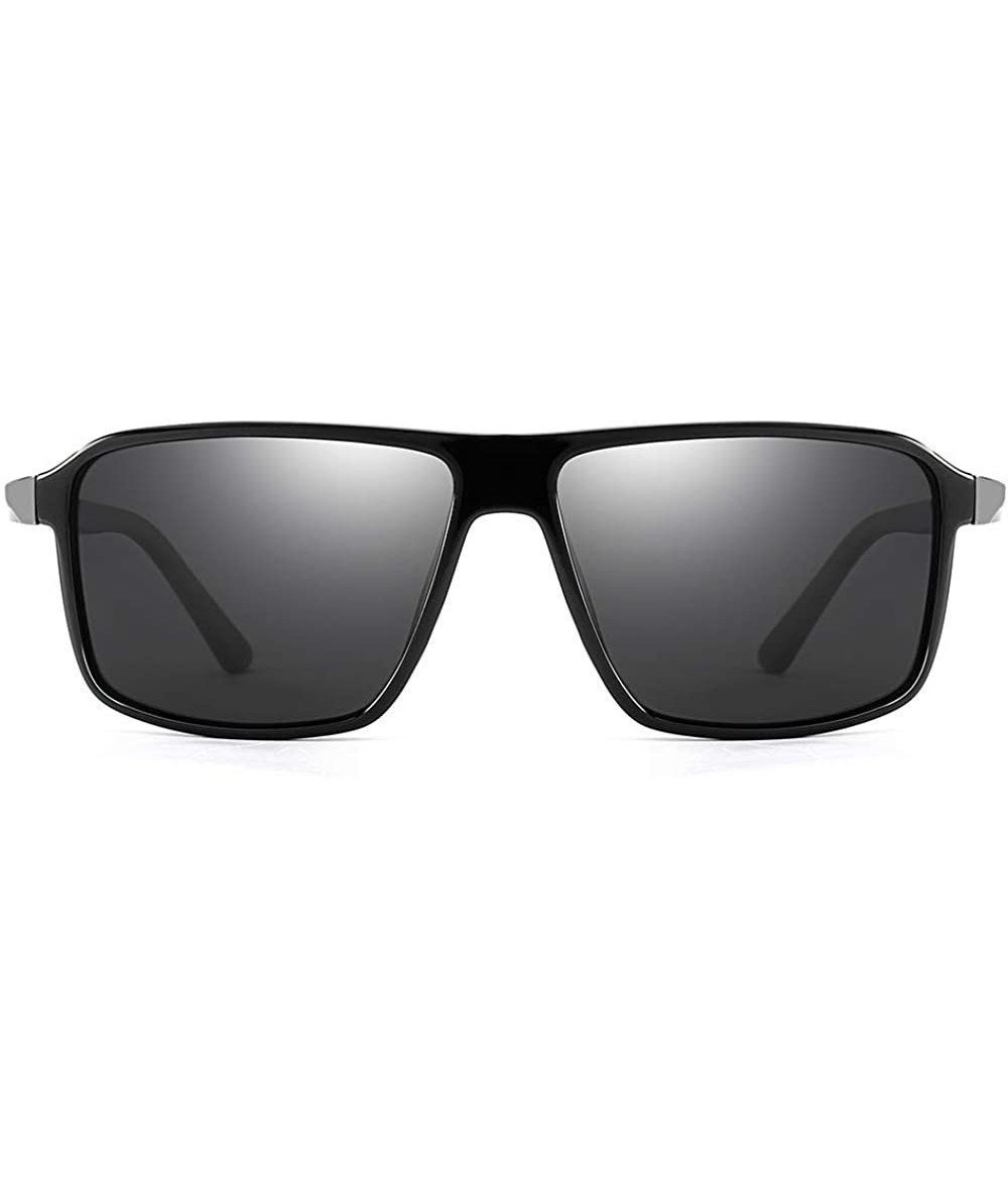 Rectangular Men's Wide Fit Polarized Sunglass (M733) - Gloss Black - CK1948T9X4R $45.23