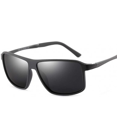 Rectangular Men's Wide Fit Polarized Sunglass (M733) - Gloss Black - CK1948T9X4R $45.23