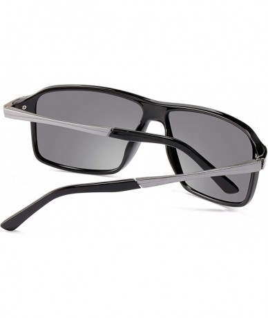 Rectangular Men's Wide Fit Polarized Sunglass (M733) - Gloss Black - CK1948T9X4R $45.23