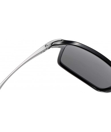 Rectangular Men's Wide Fit Polarized Sunglass (M733) - Gloss Black - CK1948T9X4R $45.23