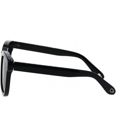 Rectangular Womens Rhinestone Iced Thick Plastic Keyhole Horn Rim Boyfriend Sunglasses - All Black - CM18EYKI78A $19.28