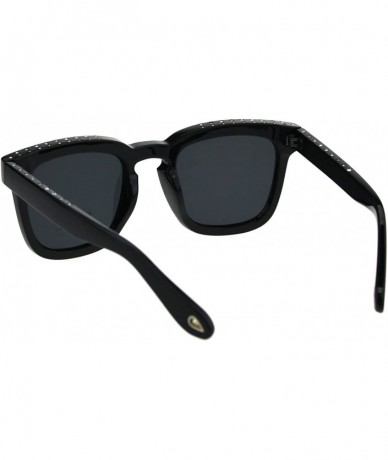 Rectangular Womens Rhinestone Iced Thick Plastic Keyhole Horn Rim Boyfriend Sunglasses - All Black - CM18EYKI78A $19.28