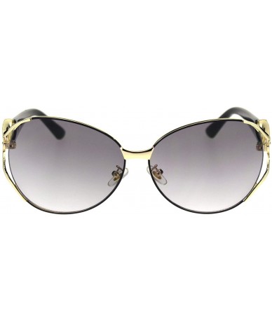 Butterfly Fox Tail Jewel Brouche Hinge Designer Metal Rim Sunglasses - Black Gold Grey Smoke - CG18R2LIORC $26.66