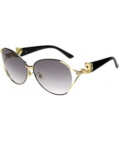 Butterfly Fox Tail Jewel Brouche Hinge Designer Metal Rim Sunglasses - Black Gold Grey Smoke - CG18R2LIORC $26.66