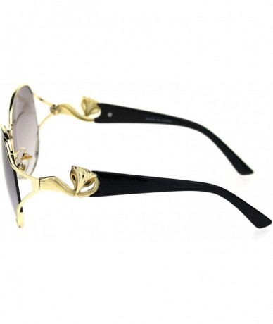 Butterfly Fox Tail Jewel Brouche Hinge Designer Metal Rim Sunglasses - Black Gold Grey Smoke - CG18R2LIORC $26.66