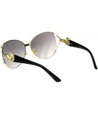 Butterfly Fox Tail Jewel Brouche Hinge Designer Metal Rim Sunglasses - Black Gold Grey Smoke - CG18R2LIORC $26.66