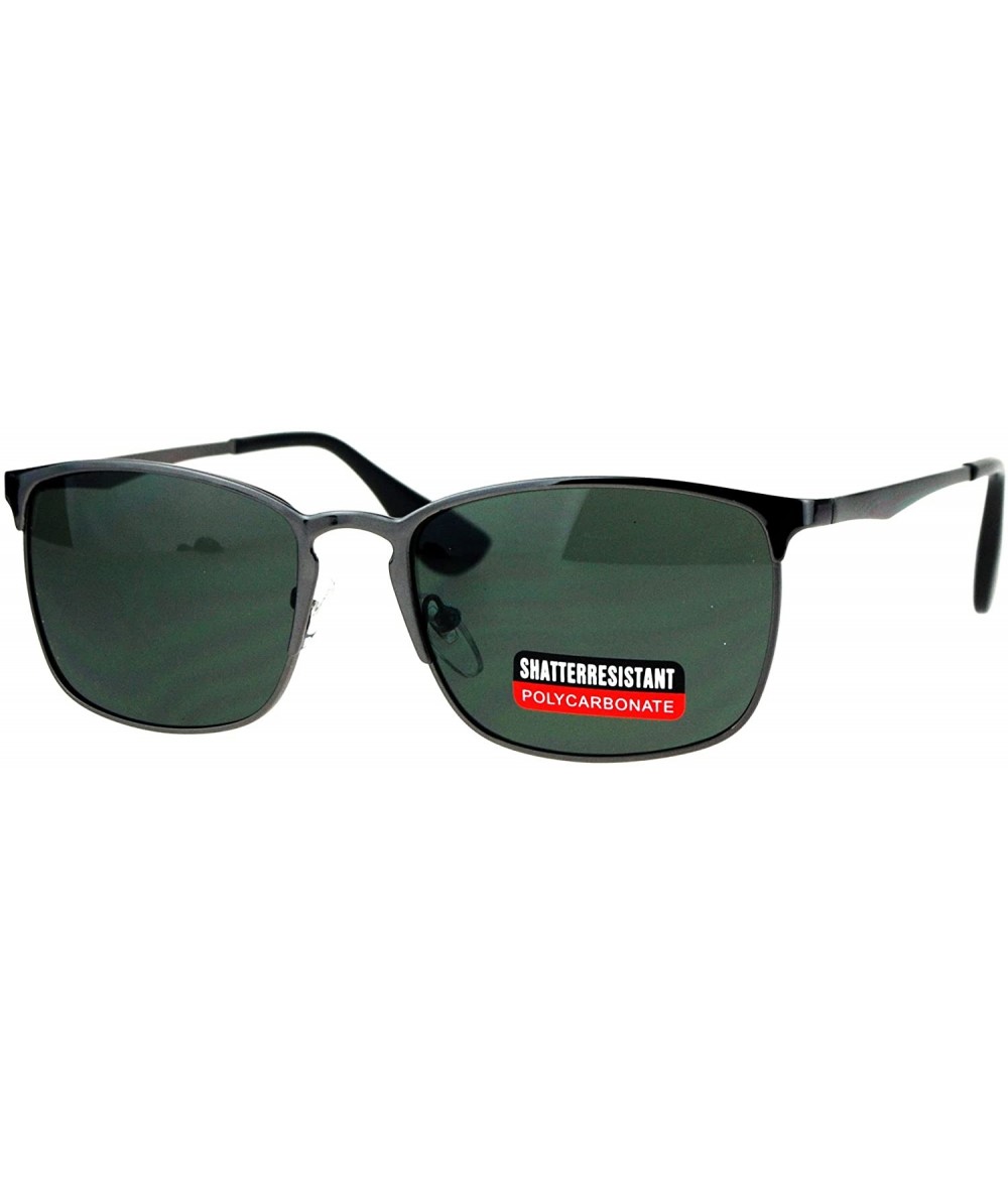 Rectangular Fashion Unisex Sunglasses Classic Metal Rectangular Frame UV 400 - Gunmetal (Green) - CX184W60D2I $20.97