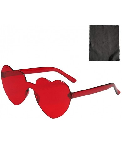 Round Love Heart Shaped Rimless Sunglasses PC Frame Resin Lens Sunglasses UV400 Sunglasses - Red - C1199XS9M2S $15.47