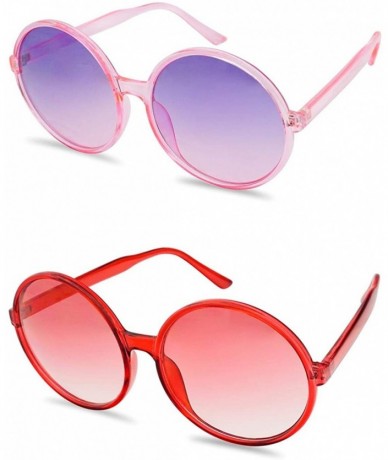 Oversized Round Two Tone Color Tinted Large Circular Festival Sunglasses Plastic Frame - 2-pack Red - Pink Purple - CB18IQEO2...