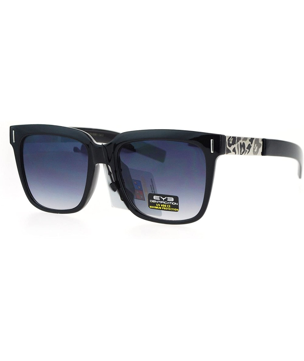 Square Unisex Square Frame Sunglasses Camo Design Metal Plate Temple UV 400 - Black (Smoke) - CL186SUNU7H $19.25