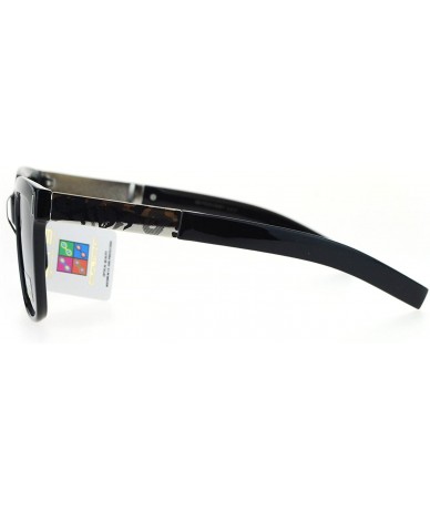 Square Unisex Square Frame Sunglasses Camo Design Metal Plate Temple UV 400 - Black (Smoke) - CL186SUNU7H $19.25