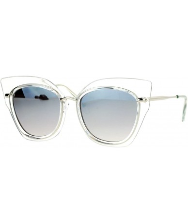 Cat Eye Flat Panel Mirror Lens Oversize Cat Eye Double Frame Womens Sunglasses - Clear Silver Mirror - CI12KOH4LZP $23.02