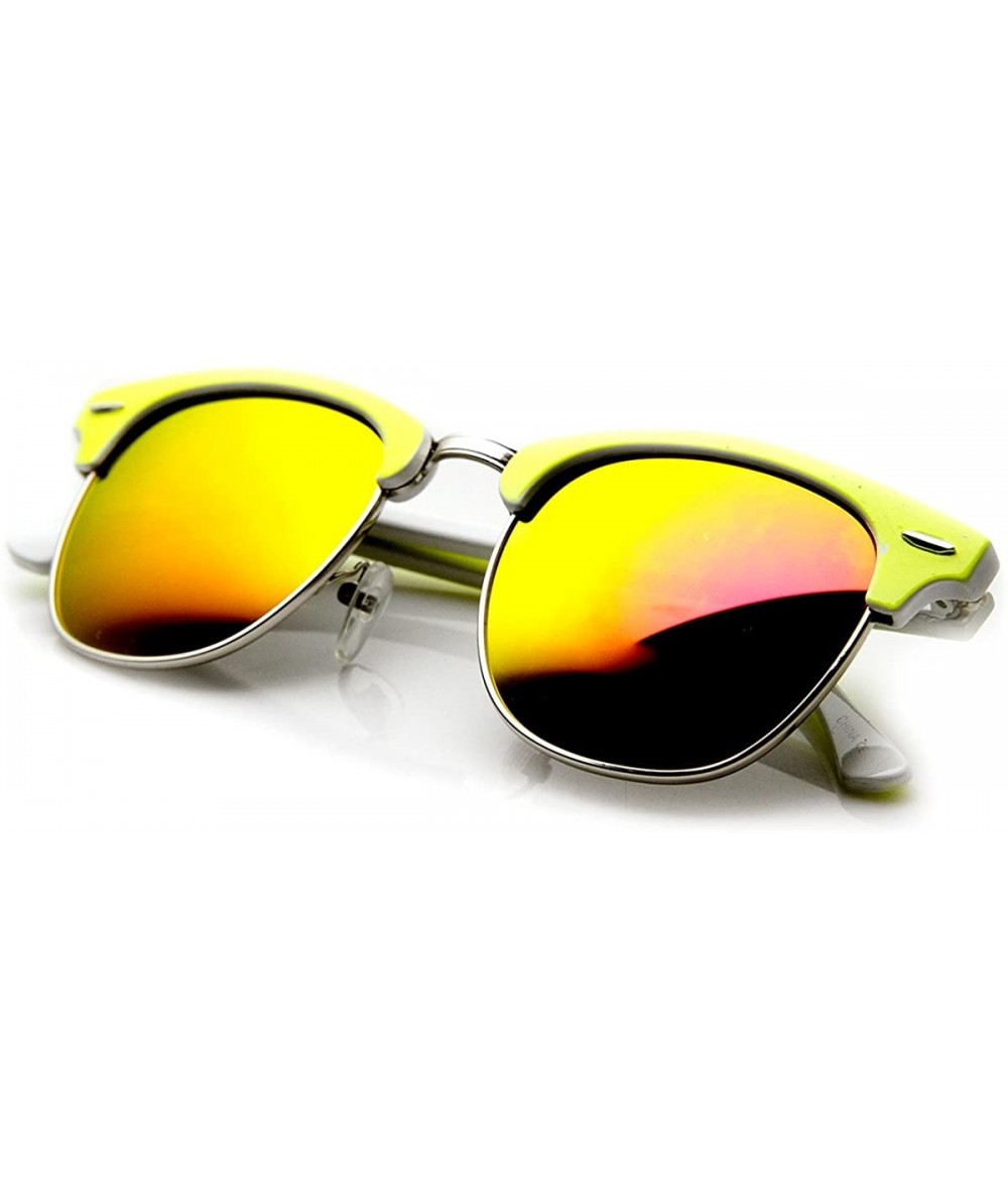 Wayfarer Neon Two-Tone Color Mirror Lens Half Frame Horn Rimmed Sunglasses - Yellow Fire - CC11N9M9NUB $18.74