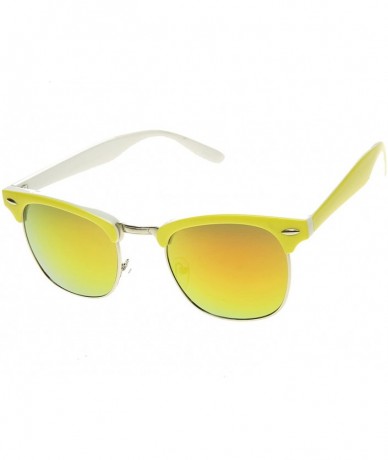 Wayfarer Neon Two-Tone Color Mirror Lens Half Frame Horn Rimmed Sunglasses - Yellow Fire - CC11N9M9NUB $18.74