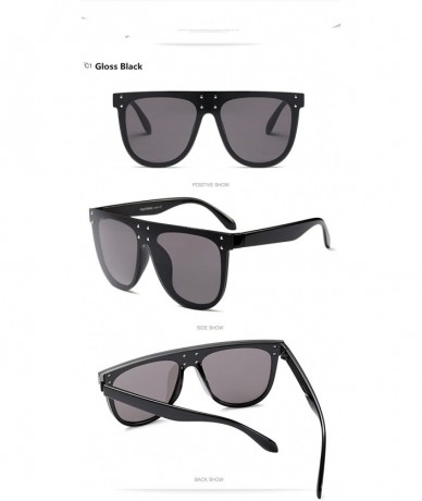 Goggle Designer Women Oversized Flat Top Super Star Sunglasses UV400 Rivet Goggle - Gloss Black - CI188Q8Y6H4 $22.99