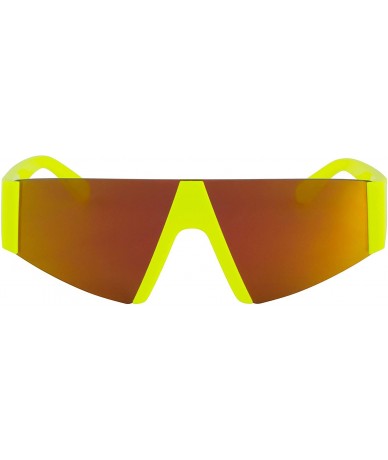 Wrap Semi Rimless Neon Mirrored Shield Style Retro Fashion Flat Top Women and Men Sunglasses - CY18XK7AGW8 $40.40