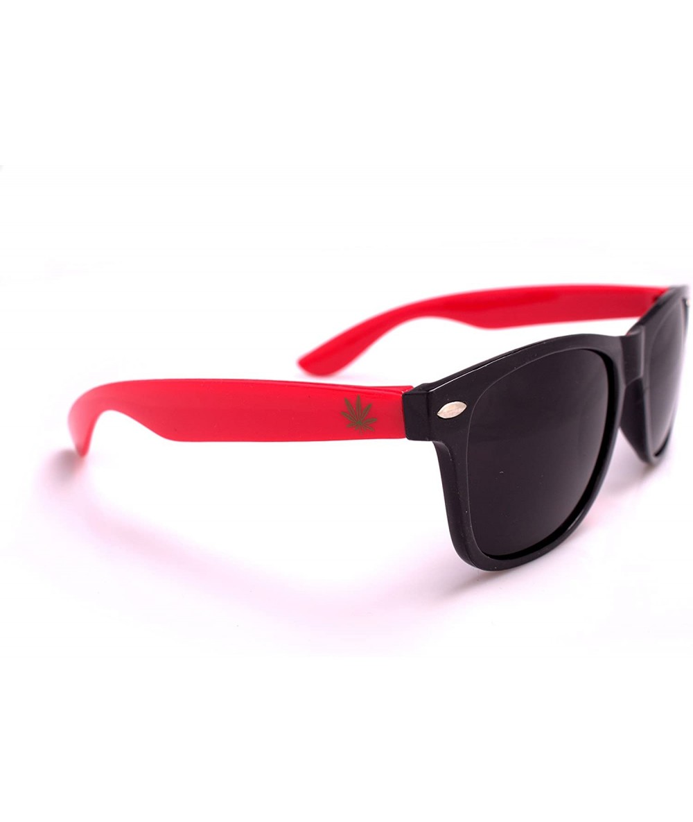 Wayfarer Pot Leaf Detail Wayfare Style Summer Sunglasses- Black Lens - Red/Black - CL182IUNWYQ $18.07