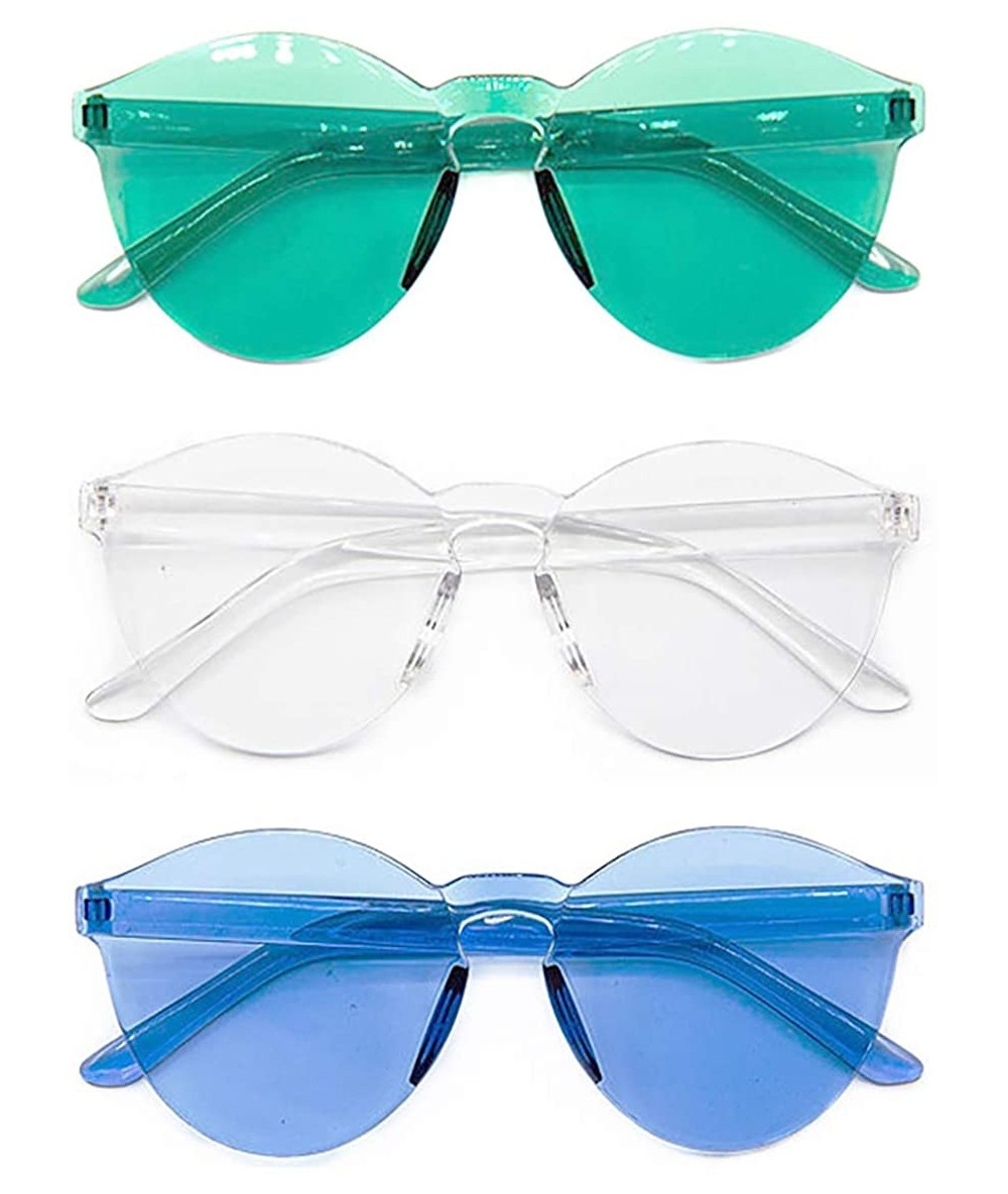 Round Set of 3 - Stylish Colorful Modern Chic Plastic Frameless Party Sunglasses UV 400 Protection - C618WNO8R9K $26.93