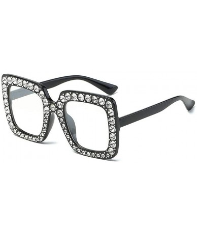 Rectangular Large Jeweled Sunglasses for Women Crystal Bling Studded Oversized Square Frame - Clear Lenses - CS18KWKM44Q $26.27