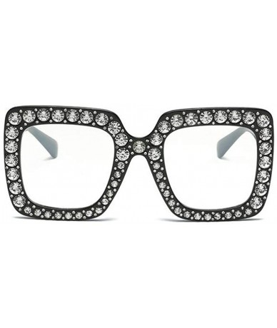 Rectangular Large Jeweled Sunglasses for Women Crystal Bling Studded Oversized Square Frame - Clear Lenses - CS18KWKM44Q $26.27