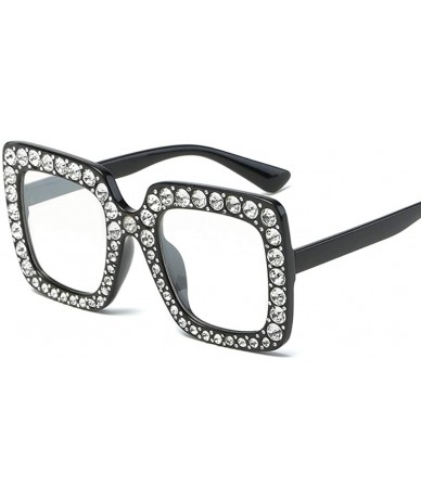 Rectangular Large Jeweled Sunglasses for Women Crystal Bling Studded Oversized Square Frame - Clear Lenses - CS18KWKM44Q $26.27