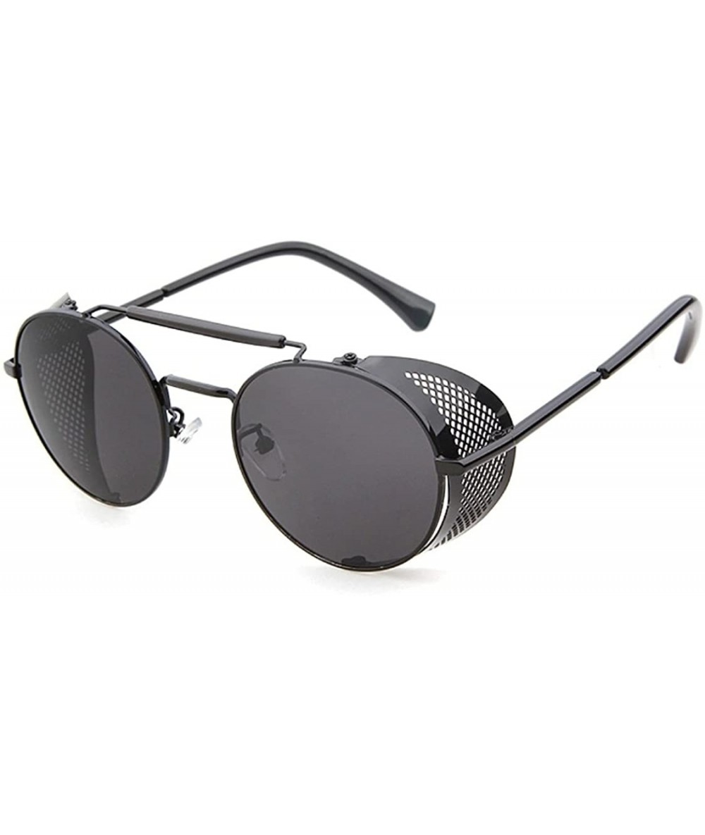 Shield Metal Frame Fold-in Mesh Side Shield Oval Sunglasses - Black - CD185W9W2YY $42.43