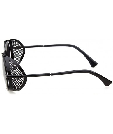 Shield Metal Frame Fold-in Mesh Side Shield Oval Sunglasses - Black - CD185W9W2YY $42.43